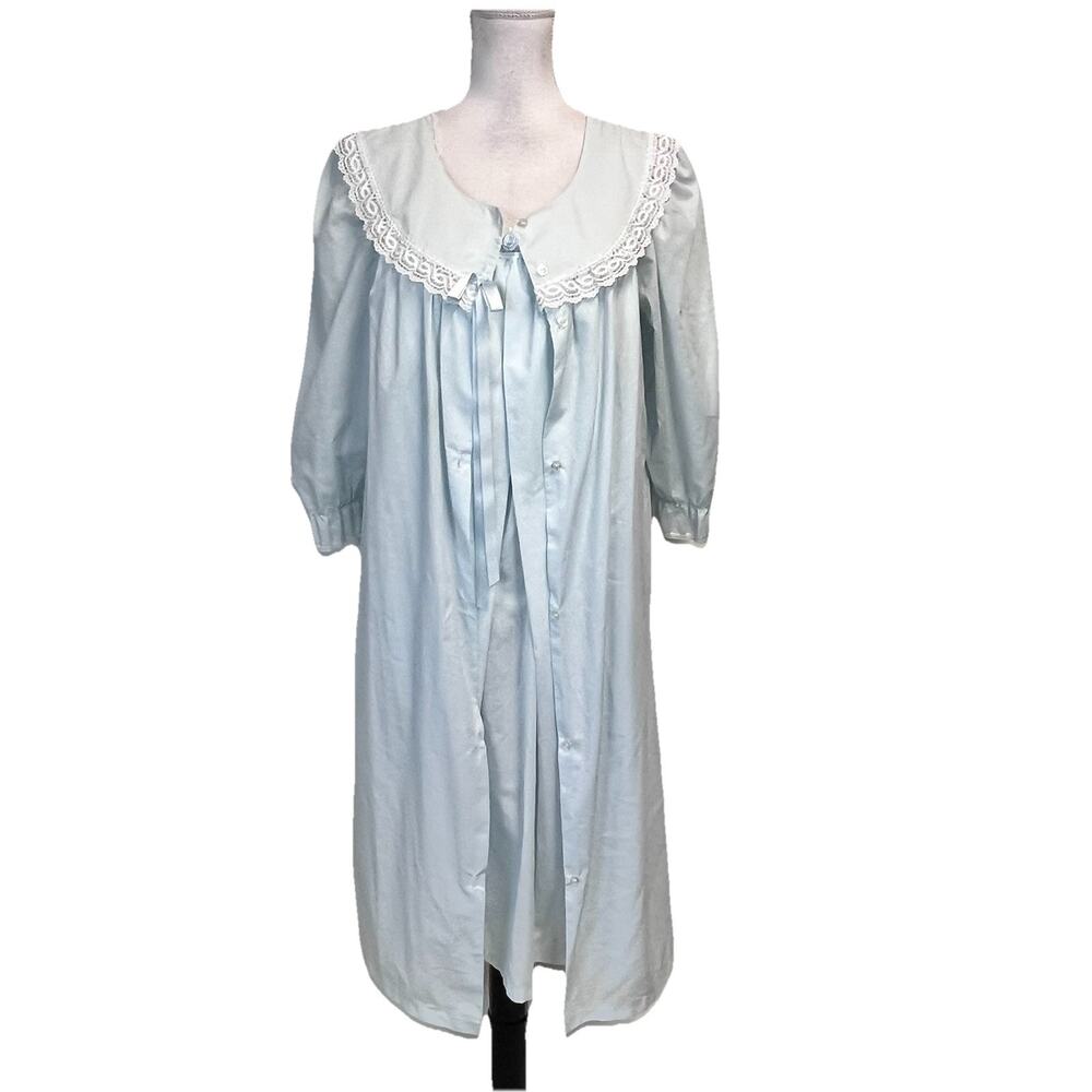 Vintage Take Nine Maternity Blue 2pc Nightgown Robe Peignoir Set sz Medium 12 14